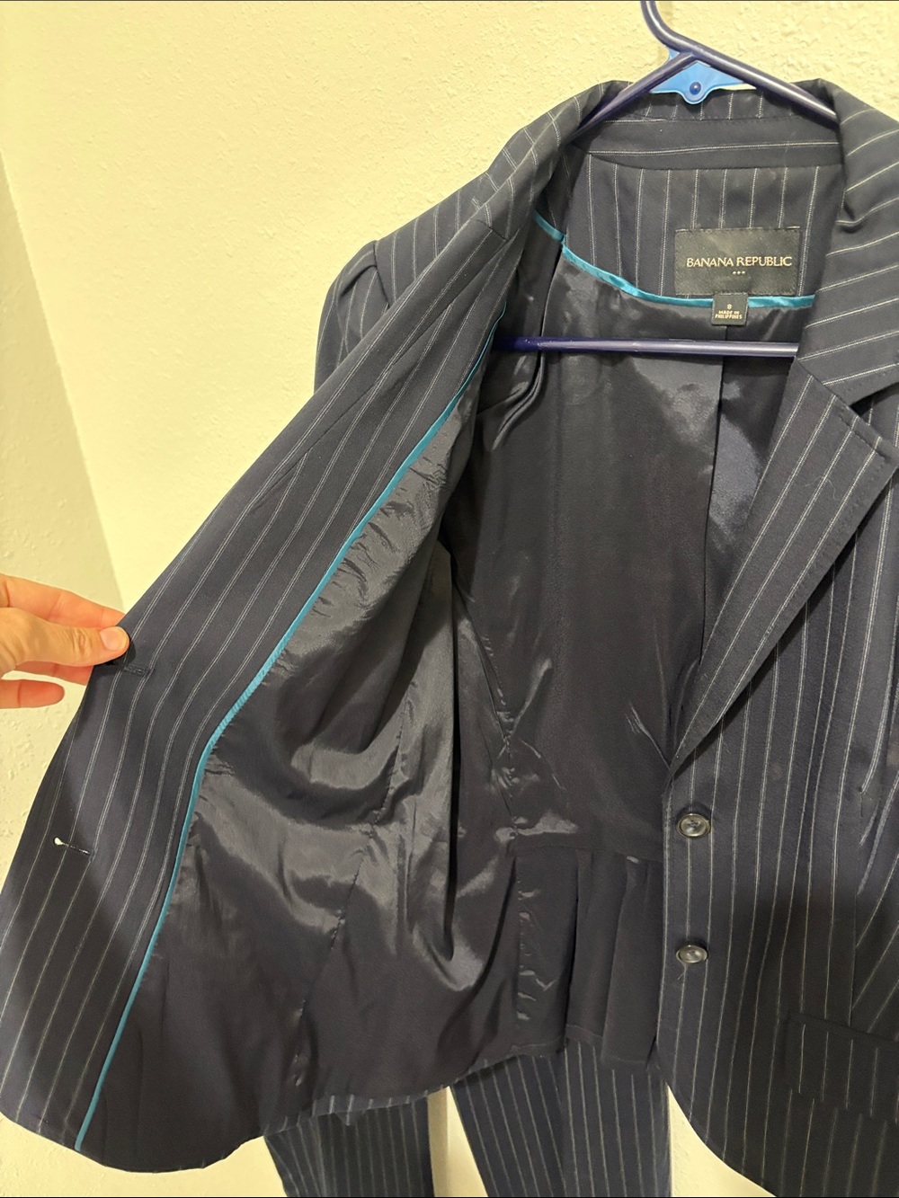 Banana Republic Navy Pinstripe Suit Blazer & Trousers - Picture 6 of 10